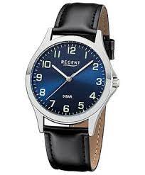 Herrenuhr Regent 1112421 - Armbanduhr Schwarz SIlber mit Leuchtzeiger