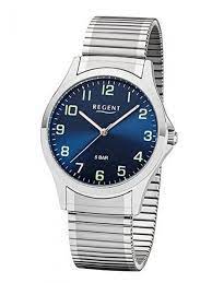 Zugbanduhr Herren Regent 1242414 Armbanduhr Blaues Ziffernblatt mit Mineralglas und Edelstahlband