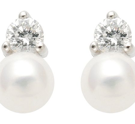 Ohrstecker aus Silber mit Synthetische Perle mit Zirkonia