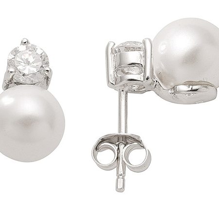Ohrstecker aus Silber mit Synthetische Perle mit Zirkonia